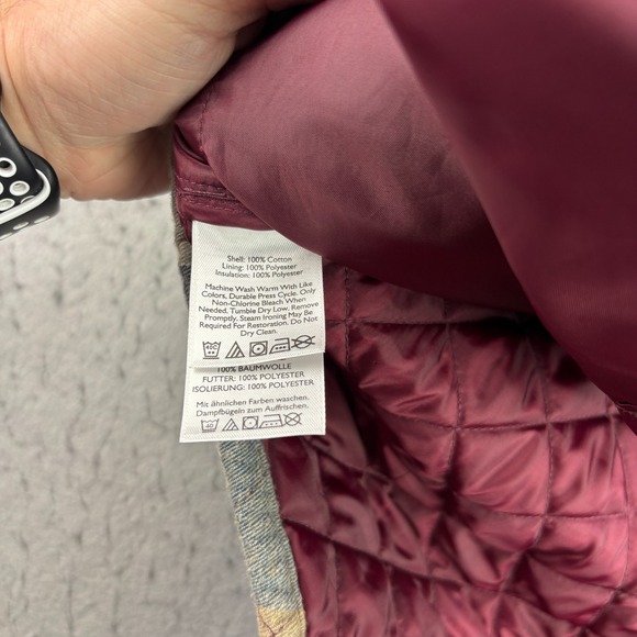 Eddie Bauer Flannel Shirt Mens Large Red‎ Plaid Quilted Shacket Outdoor Lined - Picture 6 of 14